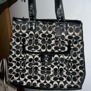 Vintage Coach Black and Gray Signature Tote Bag